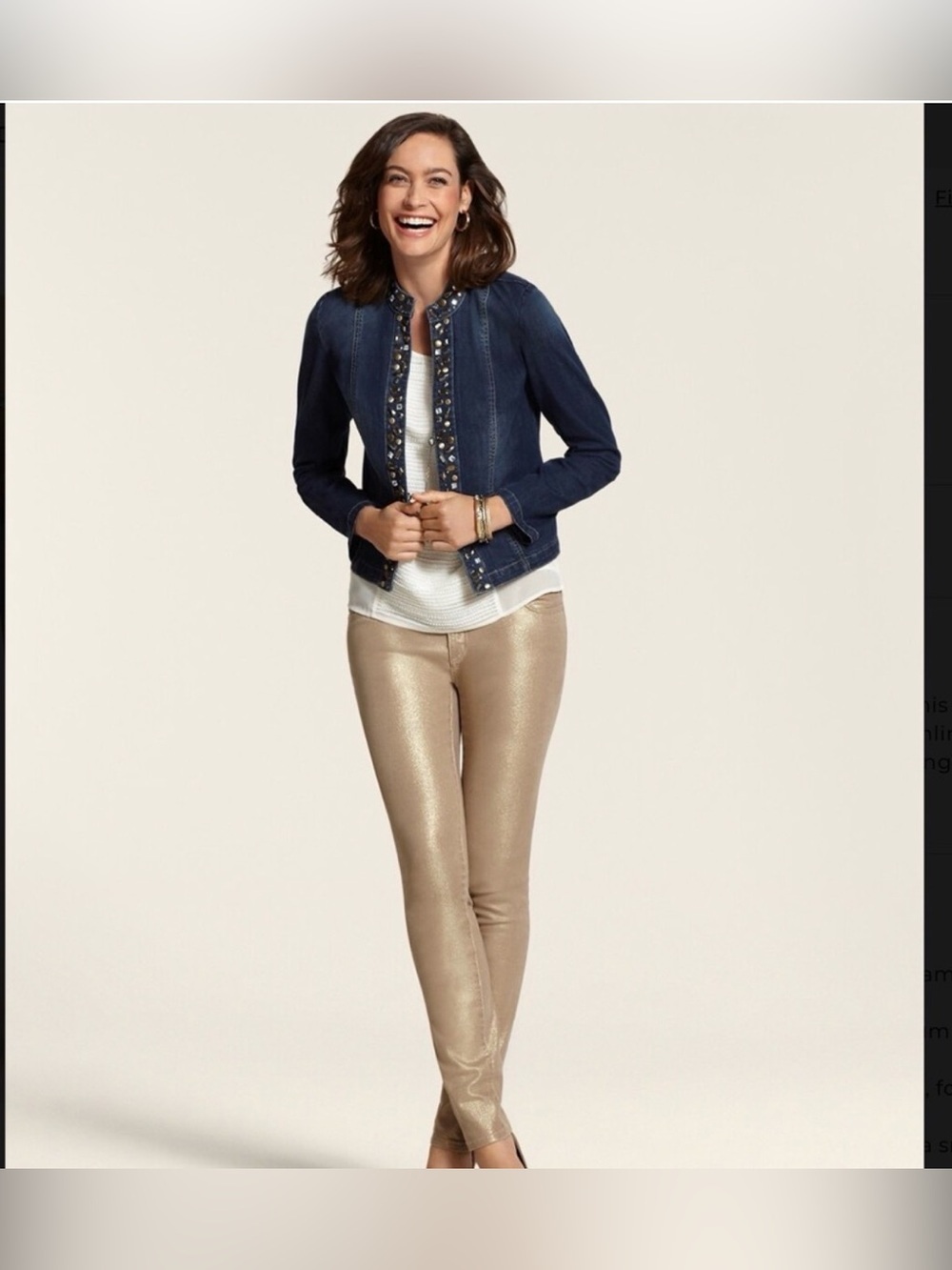 Chico's Platinum Denim Gold Metallic Jeans - size 1.5/10